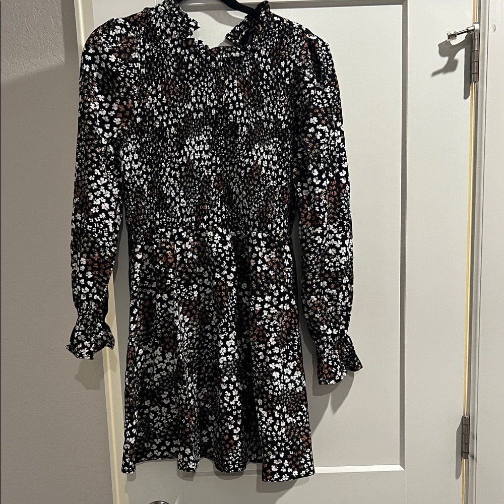 Vero Moda Black Floral Long-Sleeve Smocked Dress